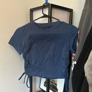 Dark blue SHEIN shirt cropped with ties on both sides